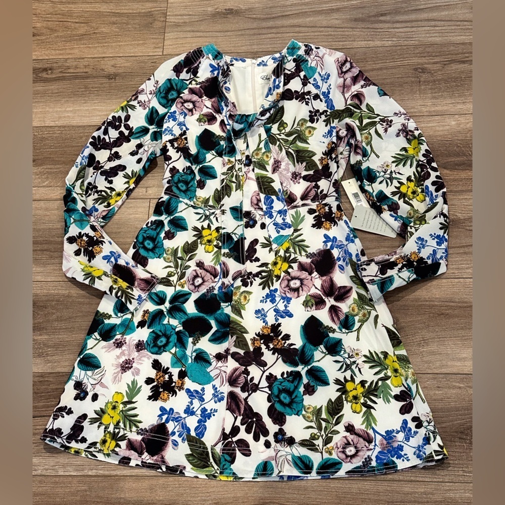 NWT! Eliza J Ivy Pebbled Crepe Tie Neck Floral Dress Size 6 - Picture 6 of 16